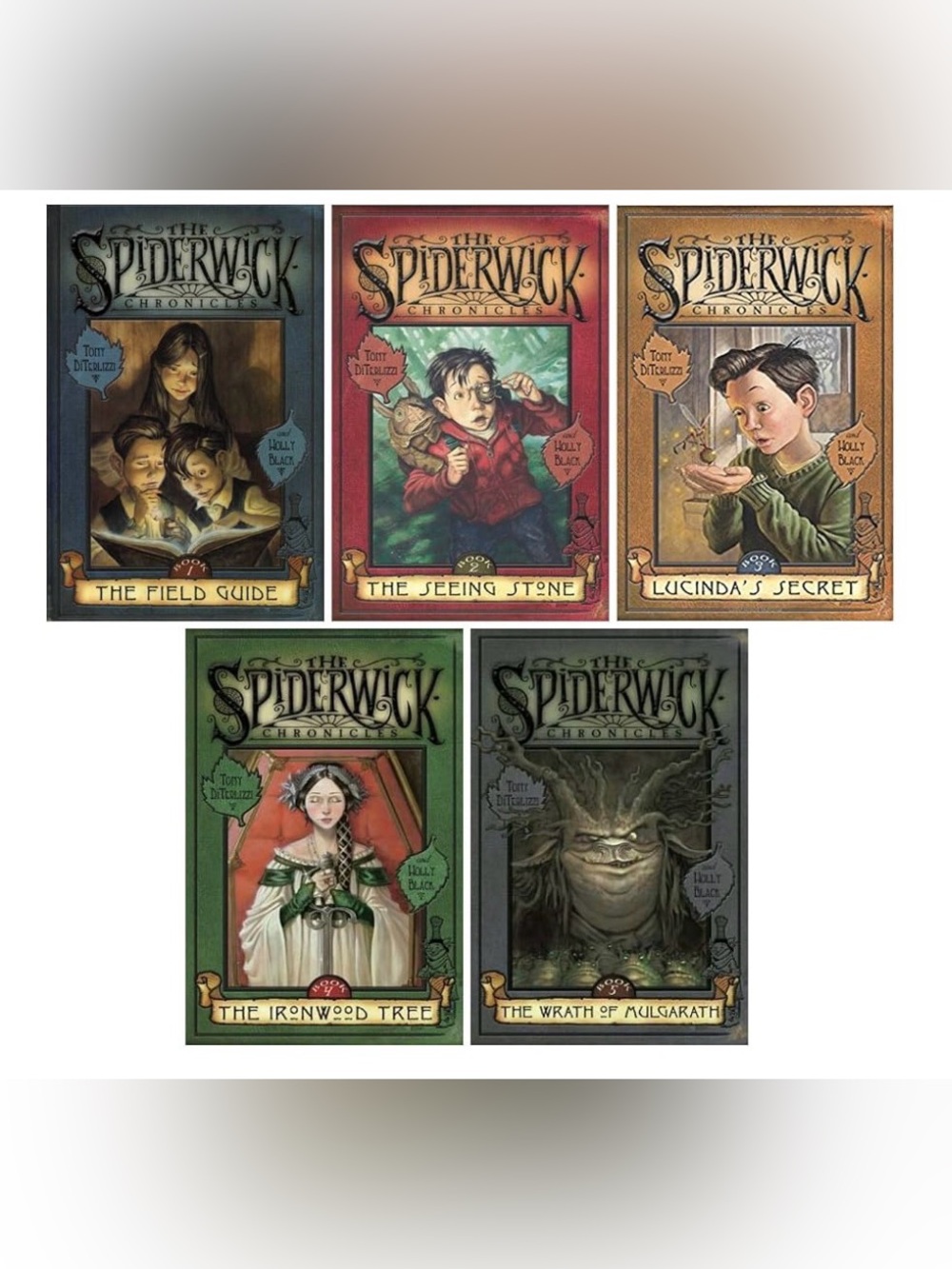 complete set of the first five hardcover books of The Spiderwick Chronicles
